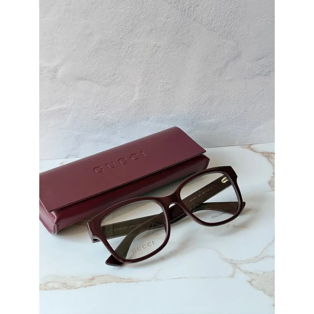 NEW Gucci GG1340O Burgundy Square Logo Eyeglasses Frames